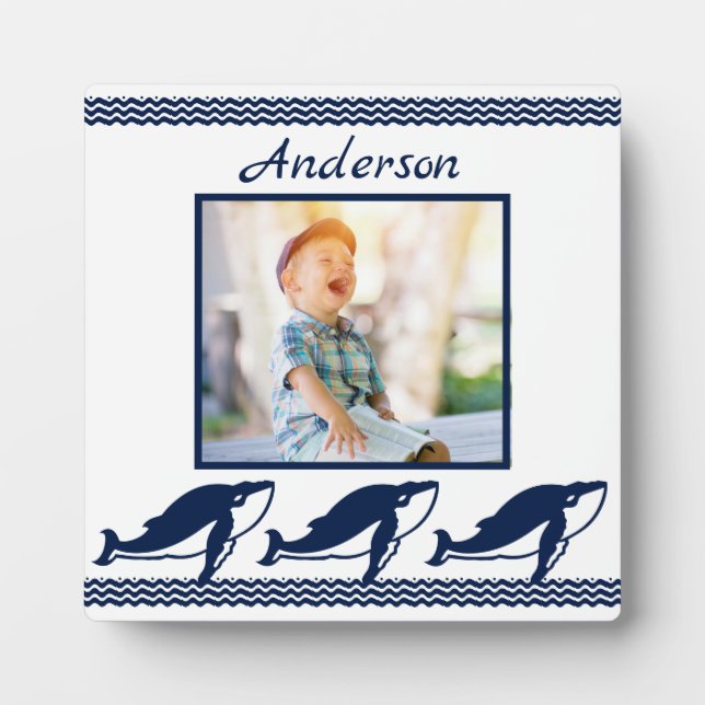 Cute Whales waves Blue Nautical Photo Frame (Front)