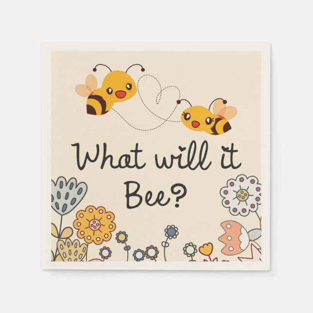 Cute What will it Bee Gender Reveal Baby Shower Napkin (Front)