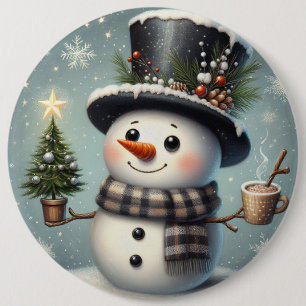Cute whimiscal Christmas/winter snowman 6 Cm Round Badge