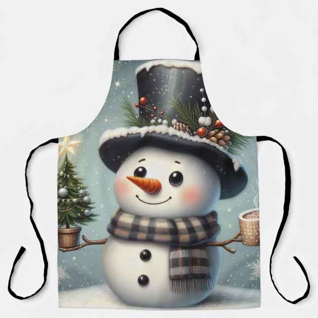 Cute whimiscal Christmas/winter snowman Apron (Front)