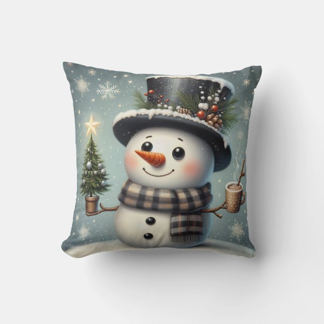 Cute whimiscal Christmas/winter snowman Cushion (Front)