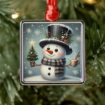Cute whimiscal Christmas/winter snowman Metal Tree Decoration<br><div class="desc">cute</div>