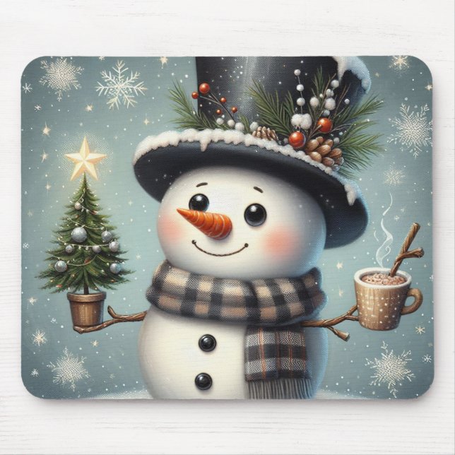 Cute whimiscal Christmas/winter snowman Mouse Mat (Front)