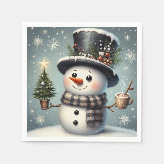 Cute whimiscal Christmas/winter snowman Napkin (Front)