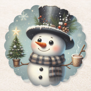 Cute whimiscal Christmas/winter snowman Paper Coaster