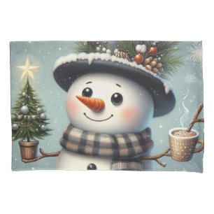 Cute whimiscal Christmas/winter snowman Pillowcase