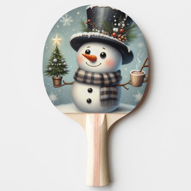 Cute whimiscal Christmas/winter snowman Ping Pong Paddle (Front)