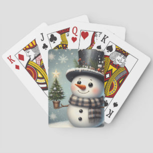 Cute whimiscal Christmas/winter snowman Playing Cards