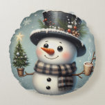 Cute whimiscal Christmas/winter snowman Round Cushion<br><div class="desc">cute</div>