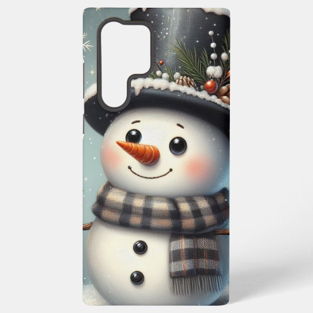 Cute whimiscal Christmas/winter snowman Samsung Galaxy S22 Ultra Case (Back)