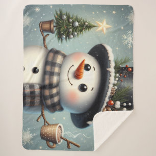 Cute whimiscal Christmas/winter snowman Sherpa Blanket