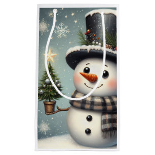 Cute whimiscal Christmas/winter snowman Small Gift Bag