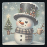 Cute whimiscal Christmas/winter snowman Stone Coaster<br><div class="desc">cute</div>