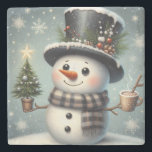 Cute whimiscal Christmas/winter snowman Stone Coaster<br><div class="desc">cute</div>