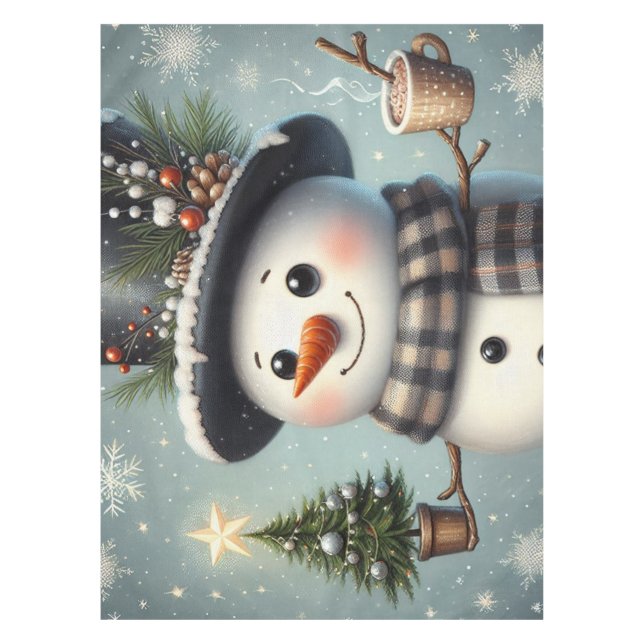 Cute whimiscal Christmas/winter snowman Tablecloth (Front)