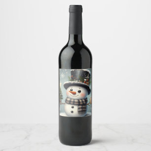 Cute whimiscal Christmas/winter snowman Wine Label