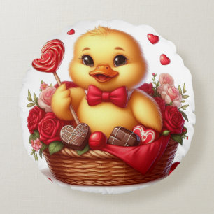 Cute/Whimisical Valentine's day duck Round Cushion