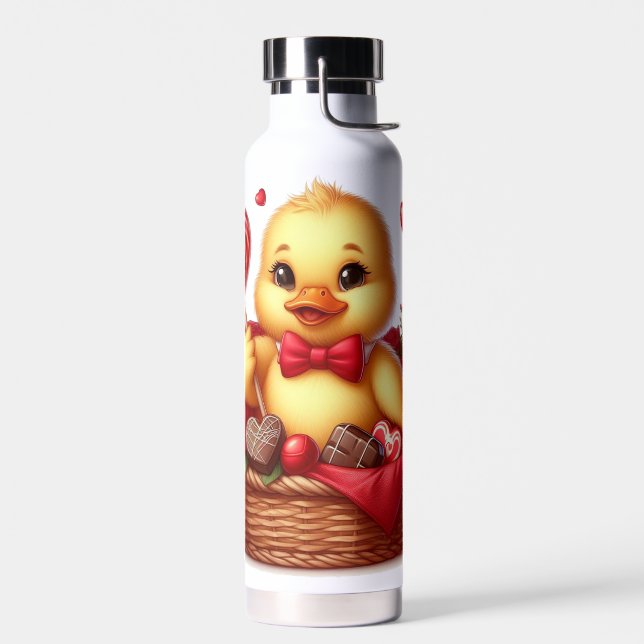Cute/Whimisical Valentine's day duck Water Bottle (Left)