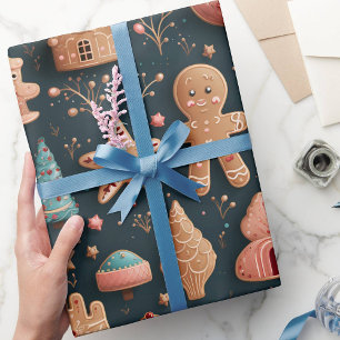 Cute Whimsical 3D Gingerbread Christmas Wrapping Paper