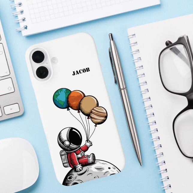 Cute Whimsical Astronaut holds Planet,Space,Custom Case-Mate iPhone Case (Creator Uploaded)