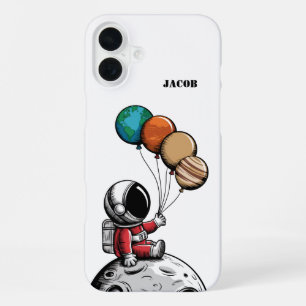 Cute Whimsical Astronaut holds Planet,Space,Custom iPhone 16 Plus Case