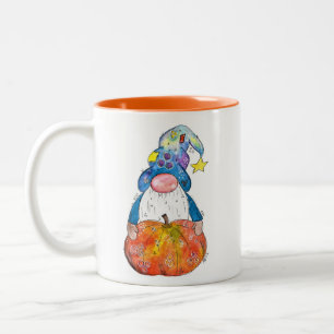 Cute Whimsical Autumn Gnome with Pumpkin Two-Tone Coffee Mug