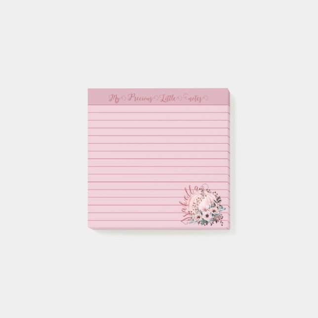 Cute Whimsical Autumnal Pink Pumpkin Floral  Post-it Notes (Front)