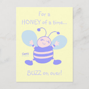 Cute Whimsical Baby Bee 1st Birthday Party Invitation Postcard