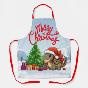 Cute/Whimsical baby Christmas stegosaurus Apron
