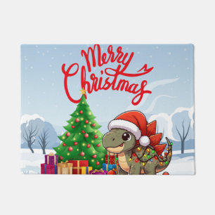 Cute/Whimsical baby Christmas stegosaurus Doormat