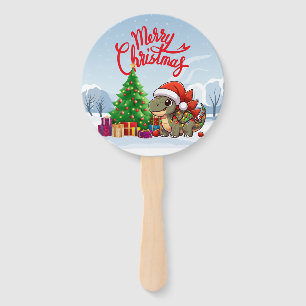 Cute/Whimsical baby Christmas stegosaurus  Hand Fan