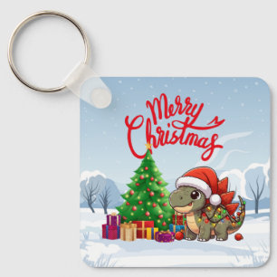 Cute/Whimsical baby Christmas stegosaurus Key Ring