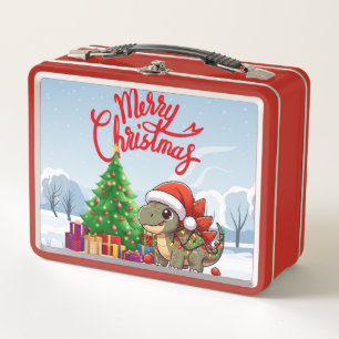 Cute/Whimsical baby Christmas stegosaurus Metal Lunch Box