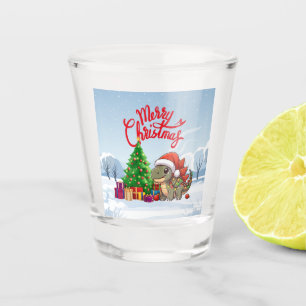 Cute/Whimsical baby Christmas stegosaurus  Shot Glass