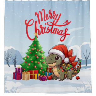 Cute/Whimsical baby Christmas stegosaurus Shower Curtain