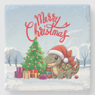 Cute/Whimsical baby Christmas stegosaurus Stone Coaster