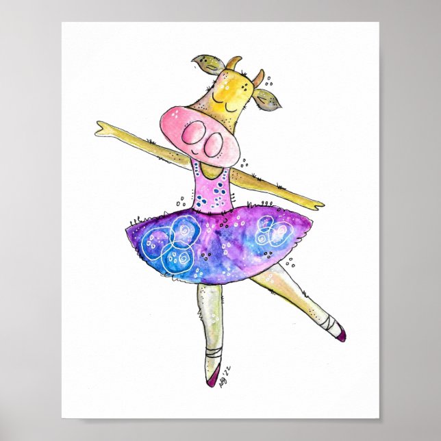 Cute Whimsical Ballerina Cow Poster (Front)
