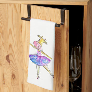Cute Whimsical Ballerina Cow Tea Towel