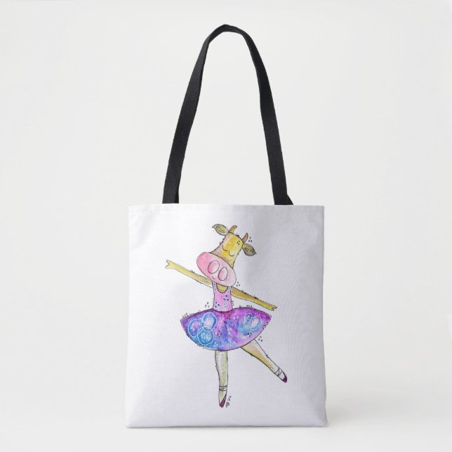 Cute Whimsical Ballerina Cow Tote Bag (Front)