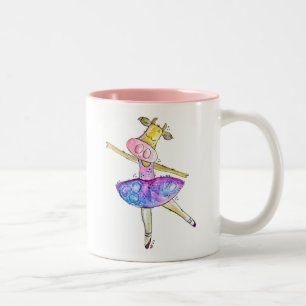 Cute Whimsical Ballerina Cow Two-Tone Coffee Mug