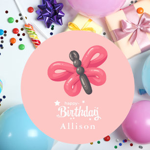 Cute Whimsical Balloon Butterfly Girl Birthday Classic Round Sticker