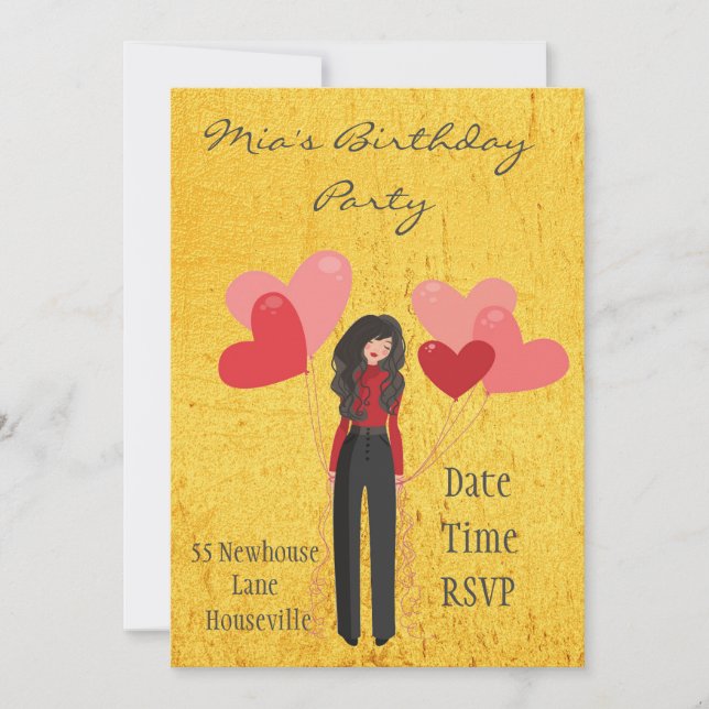 Cute whimsical balloon tween or teen girl Party Invitation (Front)