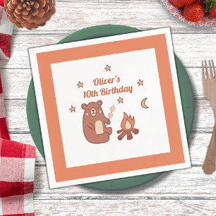 Cute Whimsical Bear Camping Birthday Napkin