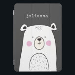 Cute Whimsical Bear Illustration Custom Name iPad Pro Cover<br><div class="desc">This cute and colourful iPad case features a whimsical illustration of an adorable bear in black and white. Personalise it with your name in a retro typewriter font. Great gift idea!</div>