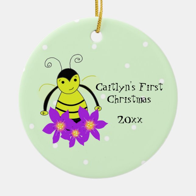 Cute Whimsical Bee Baby's First Christmas Ceramic Tree Decoration (Front)