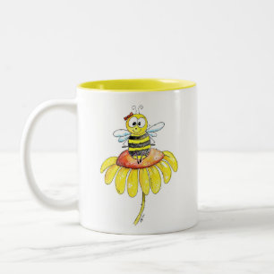 Cute Whimsical Bee on a Flower Two-Tone Coffee Mug