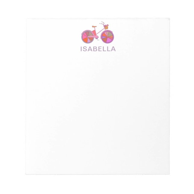 Cute Whimsical Bicycle Simple Personalized Name Notepad (Front)