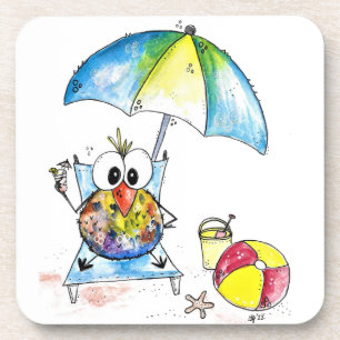 Cute Whimsical Bird on the Beach Coaster