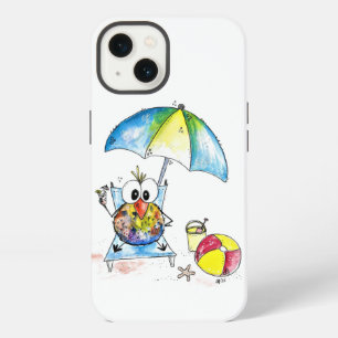 Cute Whimsical Bird on the Beach iPhone 13 Case