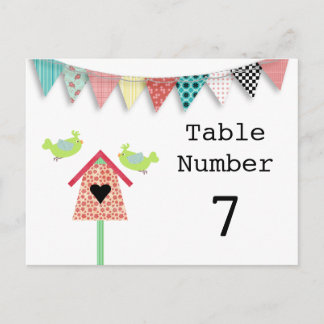 Cute Whimsical Birds And Birdhouse Table Numbers Postcard